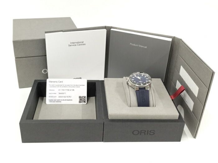 ORIS アクイス デイト メンズ 腕時計 SS ラバー 自動巻 ネイビー文字盤 01 733 7730 4135