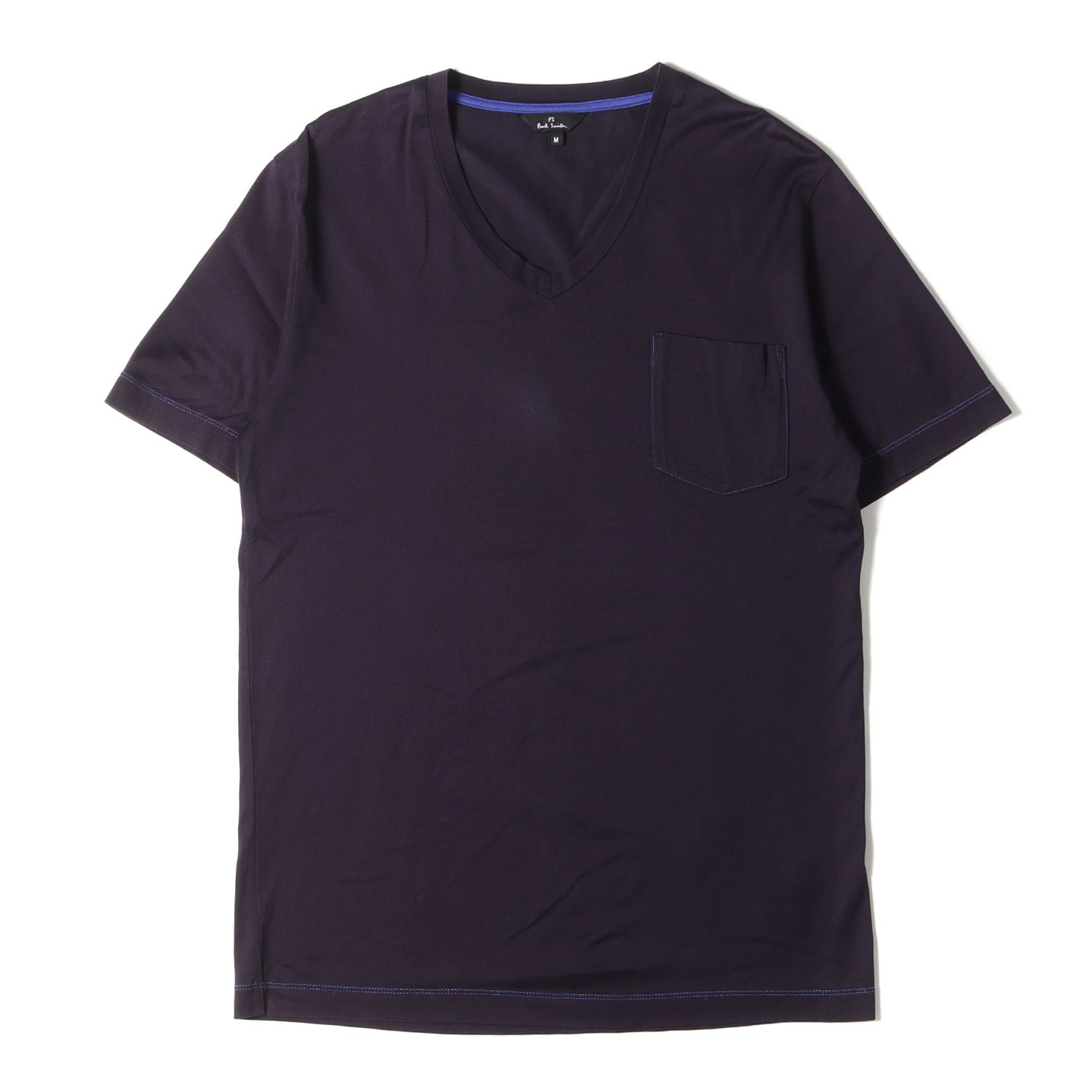 Paul Smith ポールスミス Tシャツ サイズ:M コントラスト ステッチ Vネック ポケット 半袖Tシャツ PS ネイビー 紺 トップス カットソー【メンズ】
