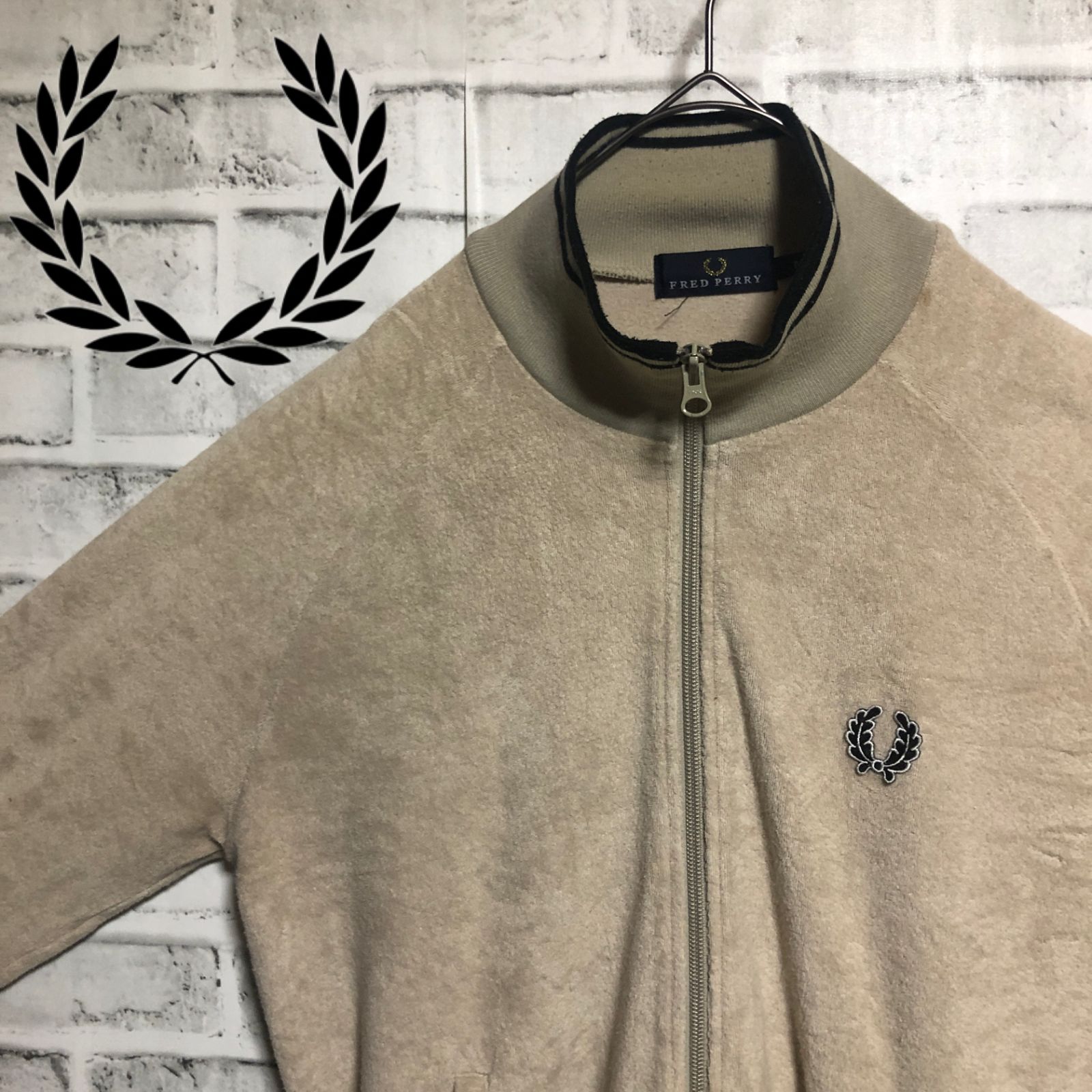 美品 L】フレッドペリー刺繍トラックジャケット古着ジャージ月桂樹ベージュチェック FRED PERRY - 美品 L】フレッドペリー刺繍トラックジャケット