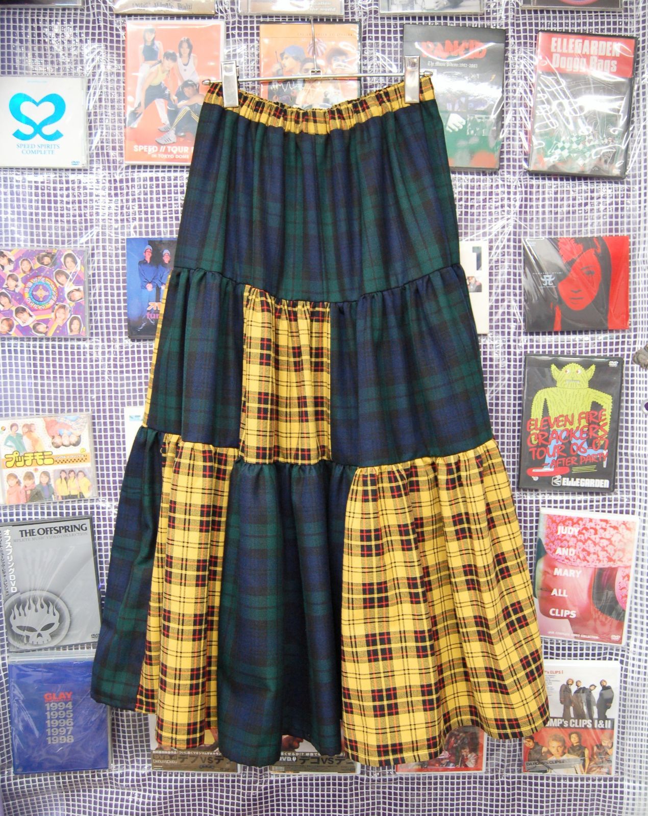 美品！Meridian グリーン系タータンチェック ティアードロングスカート！ 3色展開】「Meridian」チェック ラッフルスカート グリーン