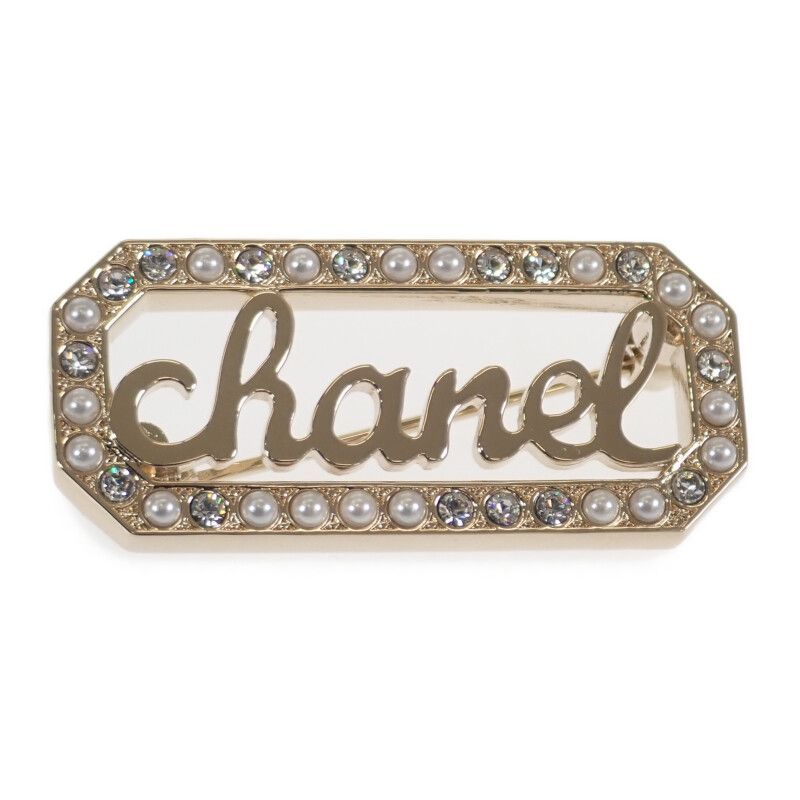 【中古】【Aランク】CHANEL シャネル ロゴブローチ ピンブローチ メタル フェイクパール ラインストーン ゴールド L23B レディース【ISEYA】