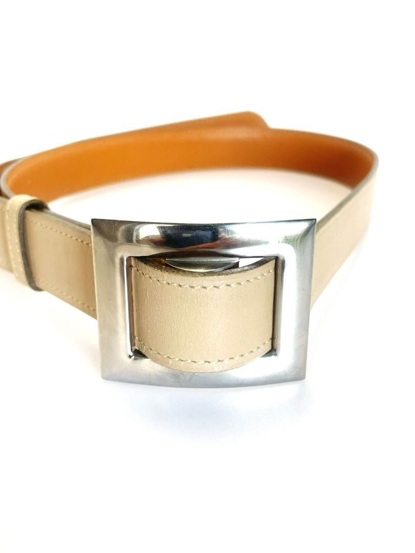 HERMES エルメス ベージュレザーベルト 金具シルバー エト