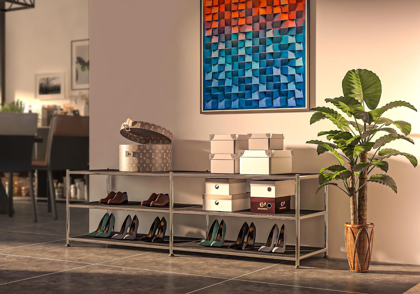 ブラック 玄関 リビング 廊下用 組立簡単 おしゃれ 北欧風 スリムデザイン オープンラック 靴棚 メタルラック 幅152cm×奥行40cm 3段シェルフ 収納ラック SimpLink TALLINNNEXPO_COM