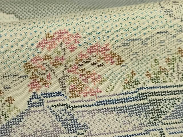 平和屋着物○本場大島紬 カタス9マルキ 白大島 雲取り風景文 正絹