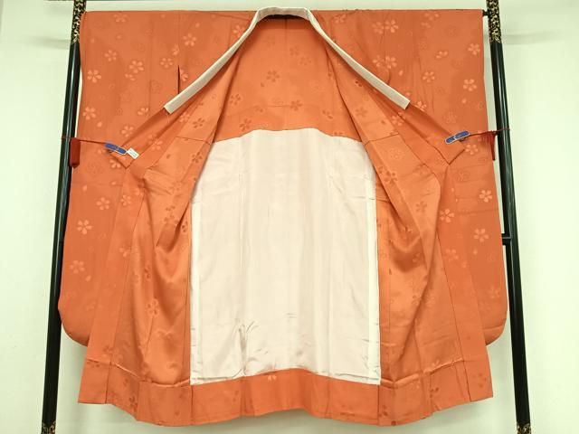 平和屋着物●振袖用長襦袢 無双仕立て 舞桜地紋 樺色 正絹 AABB0319zg