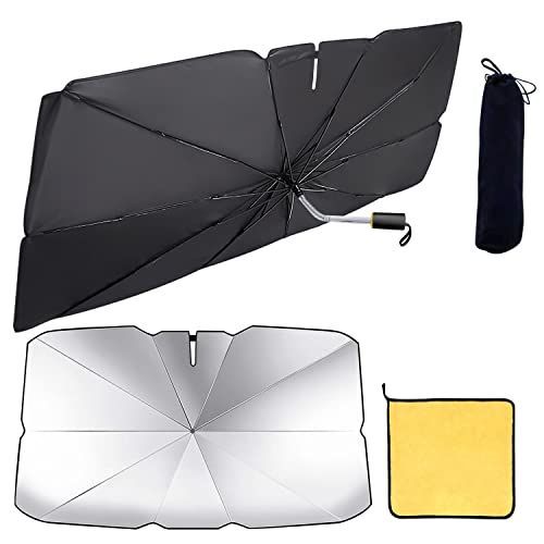 XL，145×85cm Drawwind 車用サンシェード 折りたたみ式 傘 サンシェート 車 フロント カバー UVカット紫外線遮蔽 車用パラソル 遮光 断熱 暑さ対策 コンパクト 取付簡単 収納便利 フロントサンシ