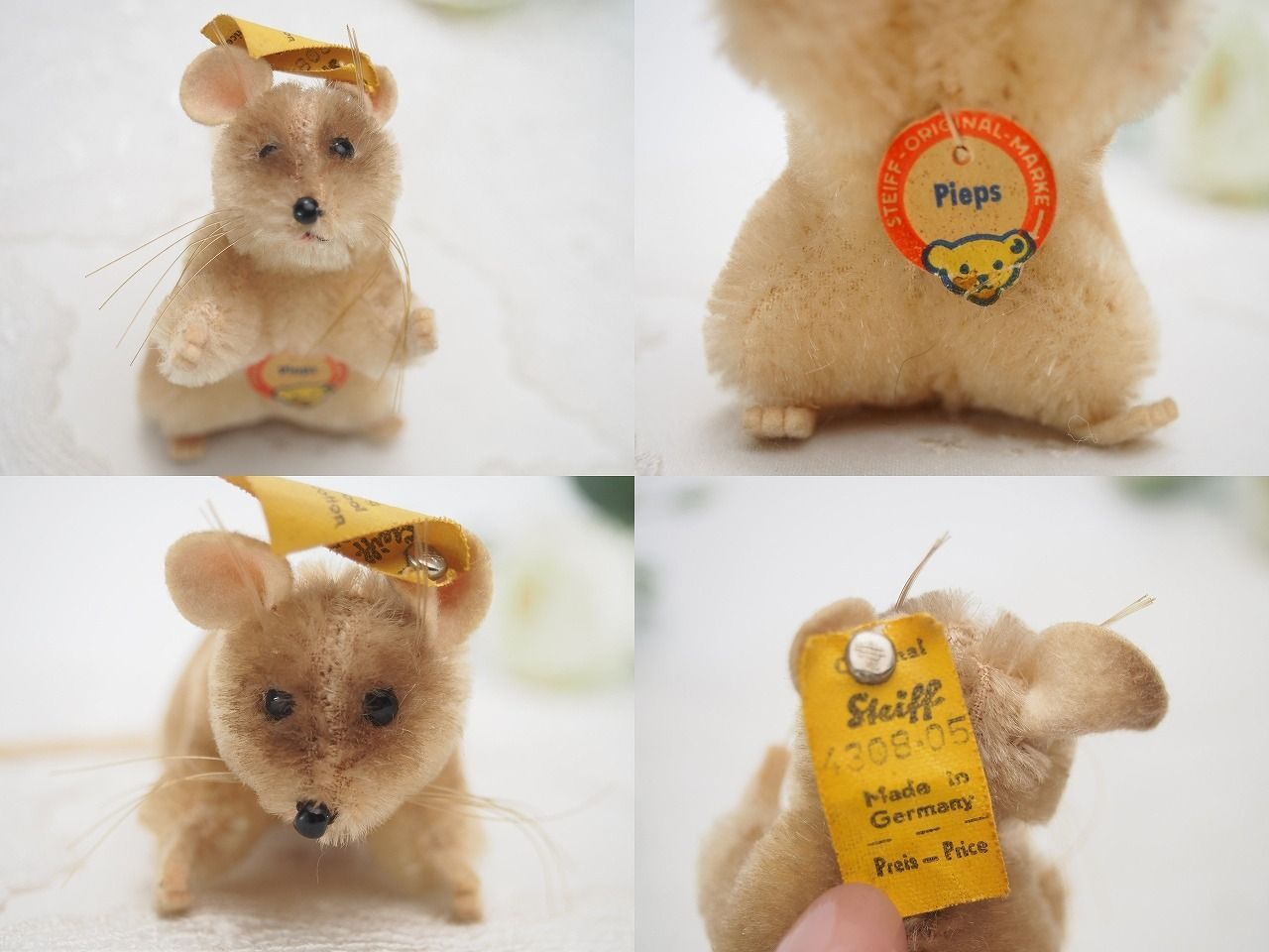 Steiff - シュタイフ★Pieps Mouse 8cm★ネズミのピープス/赤目の鼠/アルビノ Steiff - シュタイフ☆Pieps Mouse 8cm☆ネズミのピープス/赤目