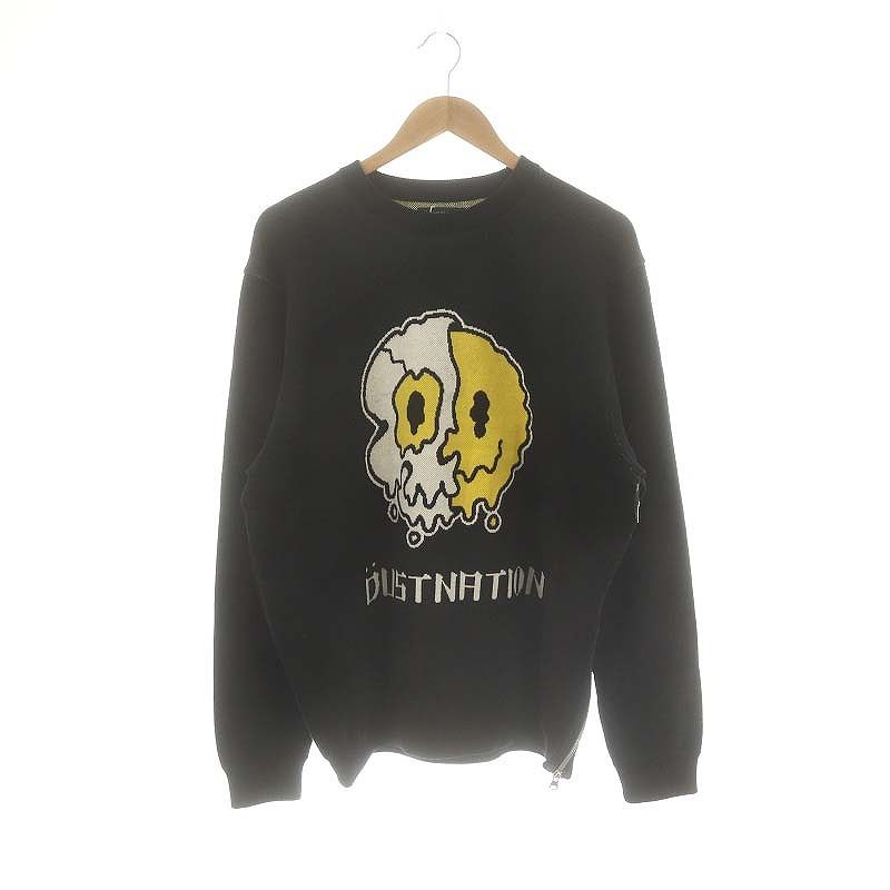 ダストネーション DUSTNATION 24SS DUSTSMILE KNITCREW サイドジップニット セーター 長袖 L 黒 白 黄色 /MI OS SH
