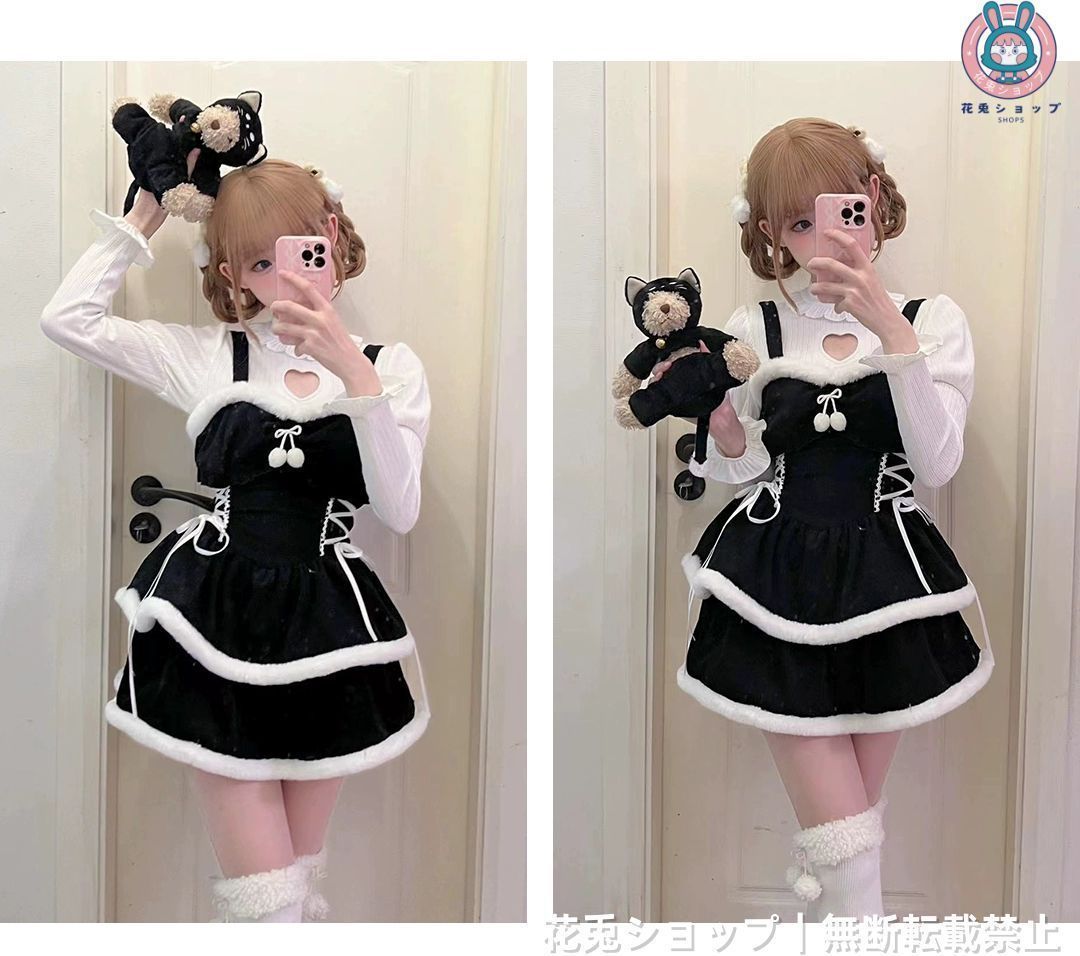愛らしいハート純欲シャツ コーデュロイ吊りスカート