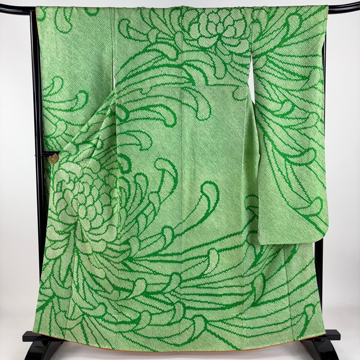 振袖 身丈160cm 裄丈68.5cm L 袷 菊 総絞り 黄緑色 正絹 秀品