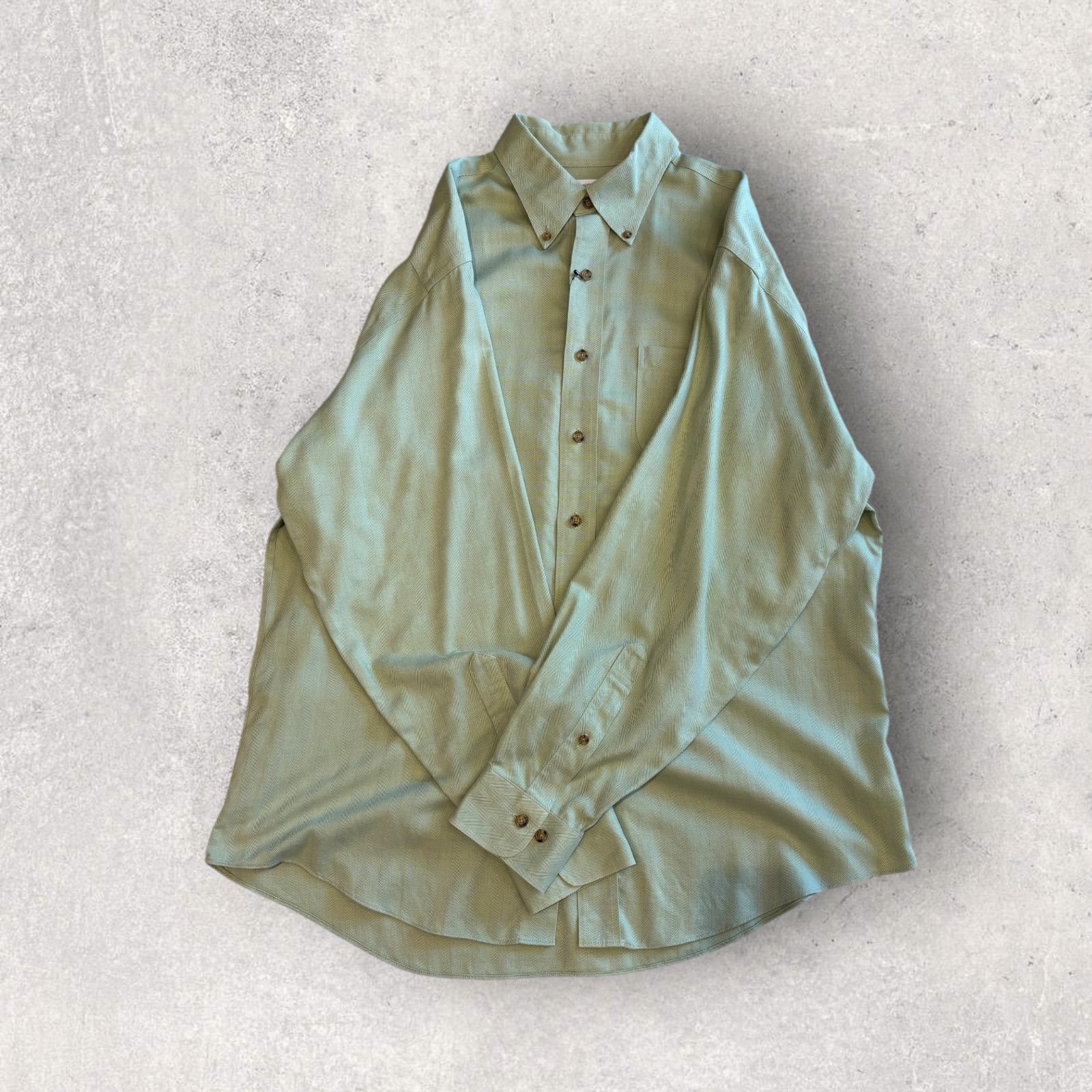 BROOKS BROTHERS ブルックスブラザーズ ドレスシャツ ヘリンボーン織 カシミヤ混 XL ライトグリーン 古着