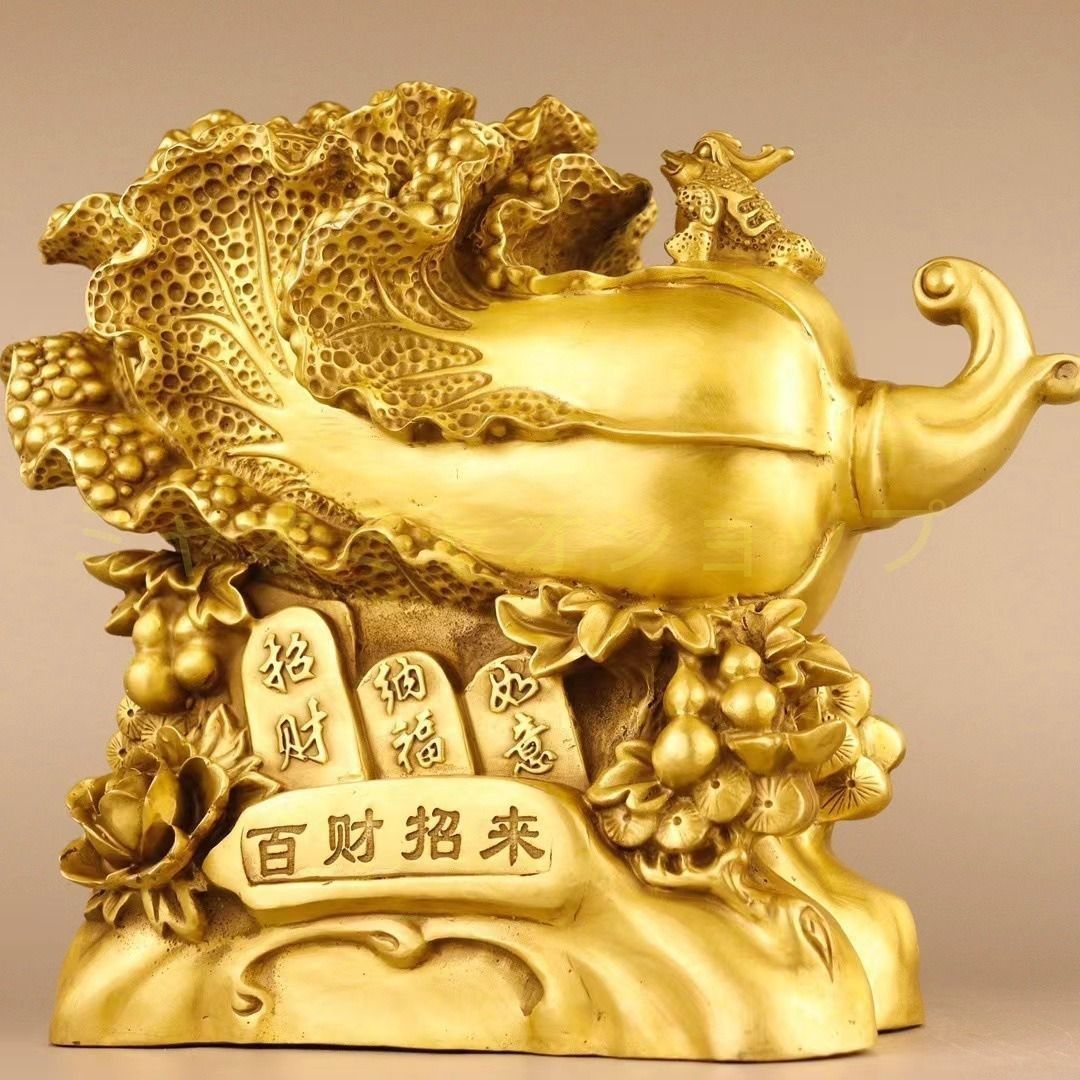 白菜 はくさい 置物 オブジェ 金 ゴールド 黄金 伝統 富飾り 銅製 幸運 長寿 縁起物 魔除け 厄除 開運 幸運 財運 金運 安産祈願 無病息災 子宝 健康運 リビング