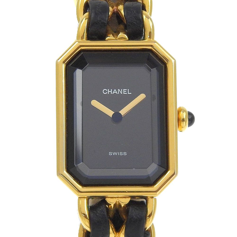 CHANEL シャネル プルミエールL H0001 金メッキ×レザー クオーツ アナログ表示 レディース ブラック文字盤 腕時計