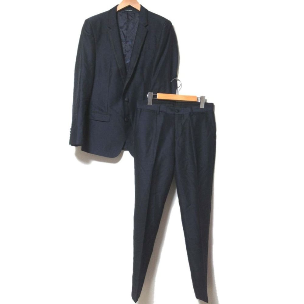 美品 DOLCEu0026GABBANA ドルチェu0026ガッバーナ テーラードジャケット+スラックスパンツ シングル スーツ セットアップ 44サイズ ネイビー メンズ 古着 中古 USED