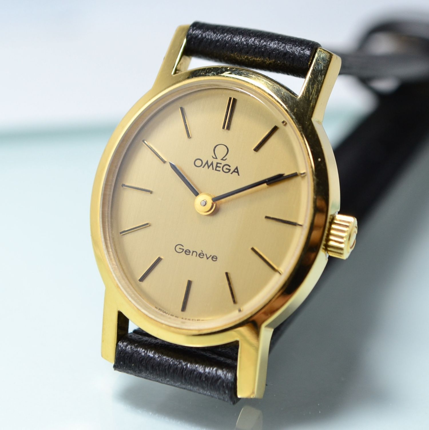 OH済 ビンテージ オメガ ジュネーブ OMEGA Geneve 純正風防 オーバル