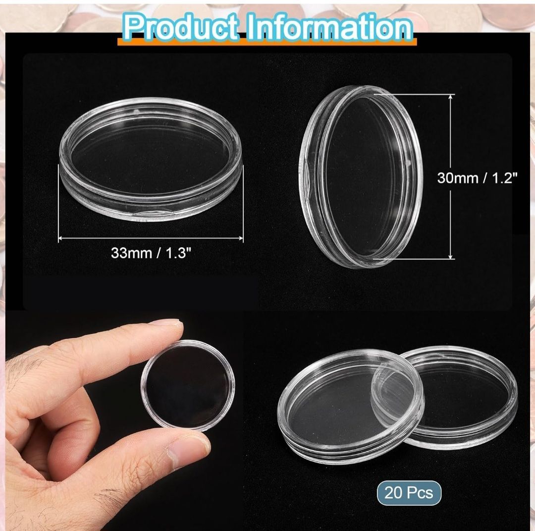 ☆uxcell 20個 30mm コインホルダー コイン収納 カプセル 軽量 コンパクト コインケース 小銭入れ 貨幣専用ケース 透明 プラスチック  クリアケース 貨幣収納 保管 - メルカリ