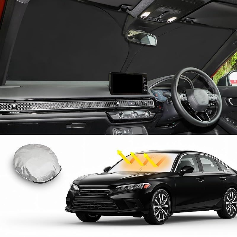 【CDEFG】2021新型 ホンダ シビック CIVIC 11代目 サンシェード FL1/4型 EX e:HEV 専用 車 フロントサンシェード フロントガラス 日よけ 6層構造 遮光 断熱 UVカット 劣化防止 折りたたみ コンパクト 収