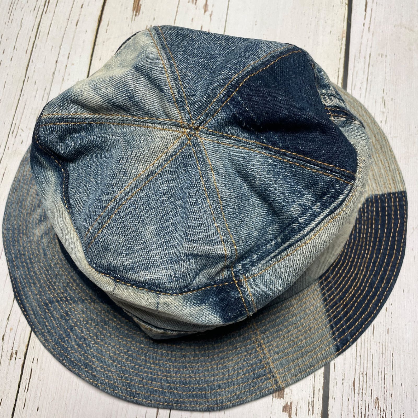 デニム パッチワーク ジーンズリメイクカッコいいハットhat−0011 WWW_MORNINGWALKER_COM