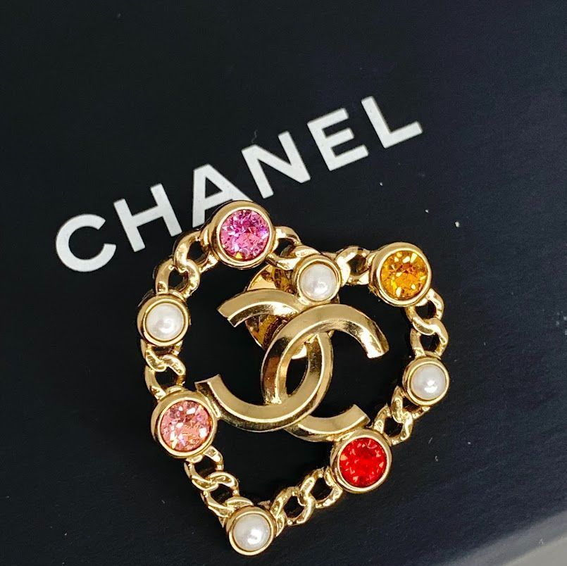 シャネル ブローチ ハートモチーフ GPゴールド マルチストーン CHANEL