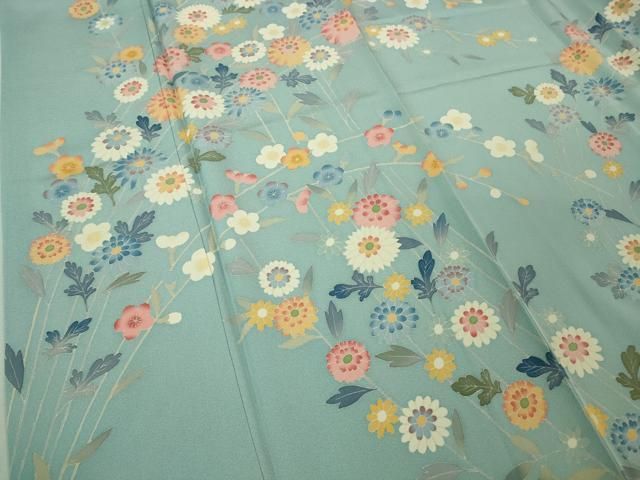 平和屋本店□極上 本加賀友禅作家 押田正義 訪問着 枝花文 水色地 逸品  