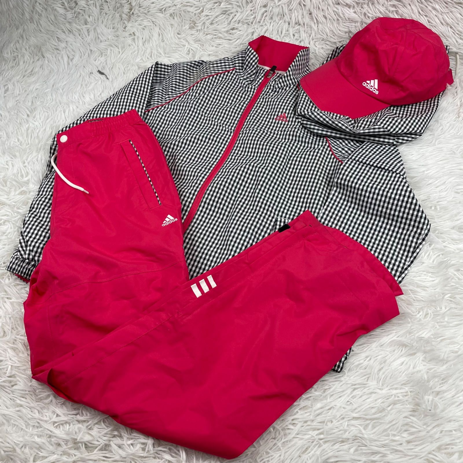 adidas アディダス ゴルフレインウェア 4点セット サイズS 帽子 収納袋 ジップアップ 長ズボン ナイロンジャケット climaproof