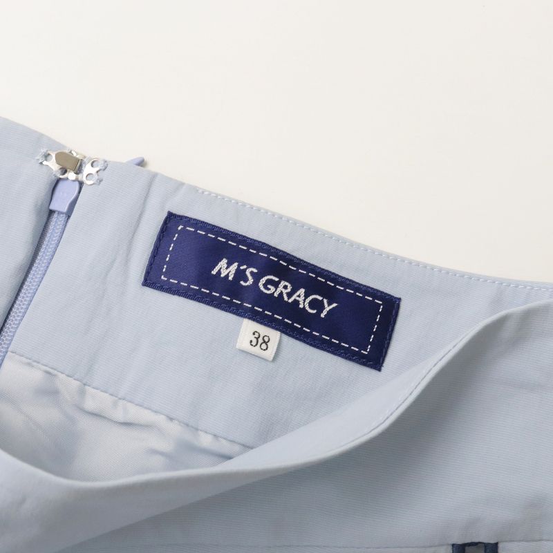 エムズグレイシー M'S GRACY 今季 2023 フラワー刺繍ハシゴレーススカート 38/ライトブルー ボトムス 【2400013481144】