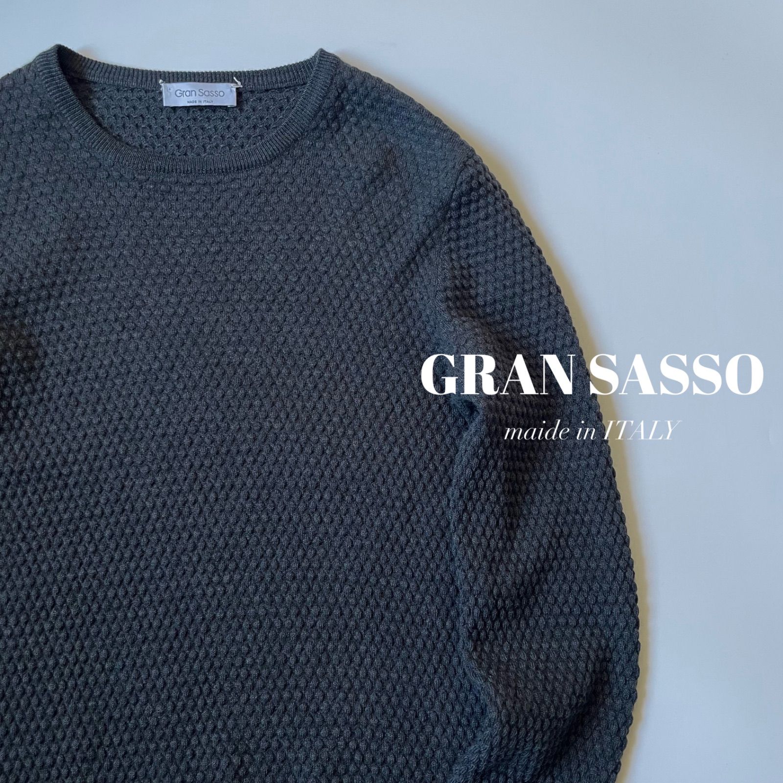 GRAN SASSO / ウール 12ゲージ ポップコーン編み クルーネックニット 