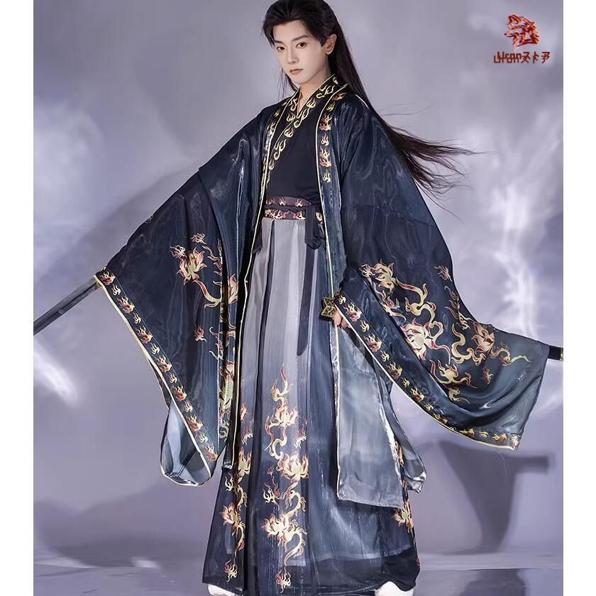 上質 漢服唐装 メンズ 男性用 華やか 中華服 中華コスプレ衣装3点セット オリジナル 豪華 女性用も 中国古代服 チャイナ服 フェニックス 炎 BJ0903ML34