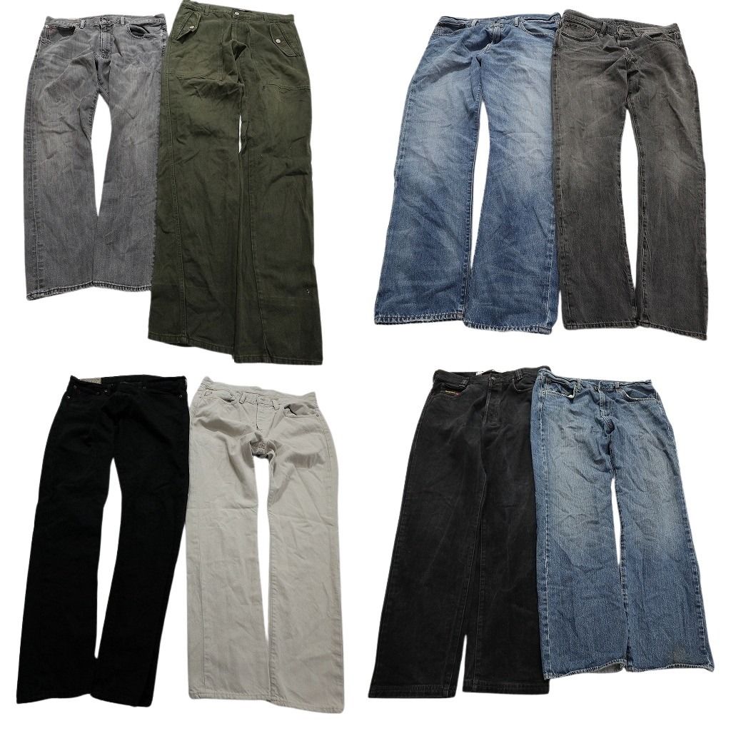 古着卸 ブランドmix パンツ 8枚セット メンズ 36 |35 |34 |32 アメカジ 革パッチ ブラック フェード 古着 NA3503