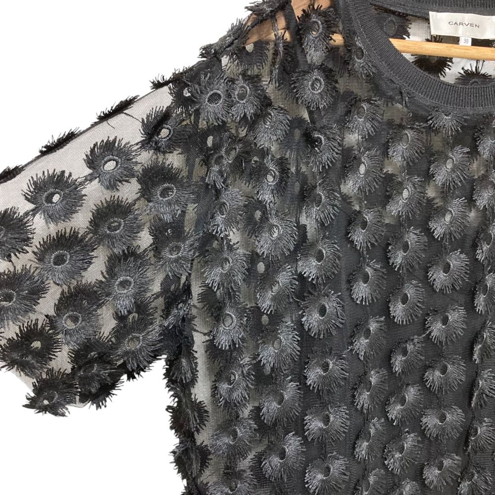 CARVEN - 新品同様 CARVEN カルヴェン フラワーモチーフ オーガンジーブラウス カットソー サイズ38 ブラック レディース 古着 中古 USED 新品同様 CARVEN カルヴェン フラワーモチーフ オーガンジー