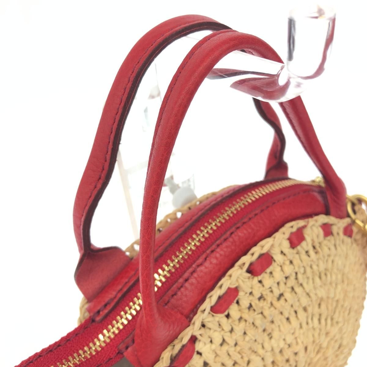 IBIZA イビサ  2WAYバッグ   レッド/ベージュ ラフィア×レザーパーツ レディース 　240001153486 IBIZA イビサ 2WAYバッグ レッド/ベージュ ラフィア×レザーパーツ