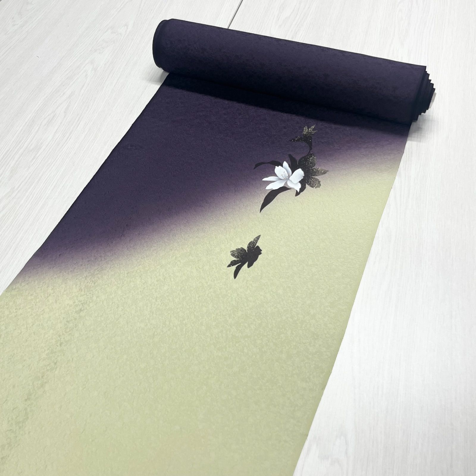 反物 附下 着物 ヴィーナス 附下オリジナル 丹後 未仕立て 白 紫 黒 花柄