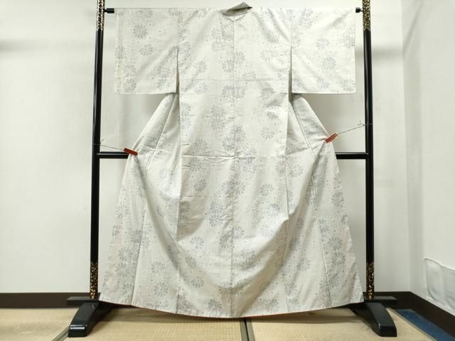 平和屋着物○本場大島紬 白大島 7マルキ 吉祥菊文 正絹 逸品