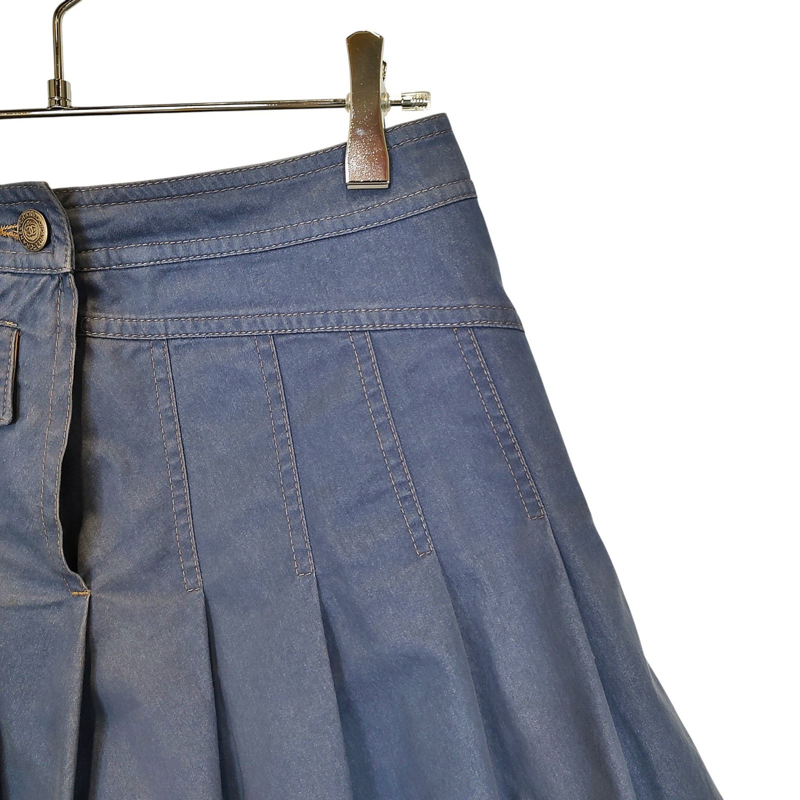 CHANEL シャネル タック フ ー ココマーク ボタン スカート P18526V10550 36 ブルー レディース GULLKHAN_COM