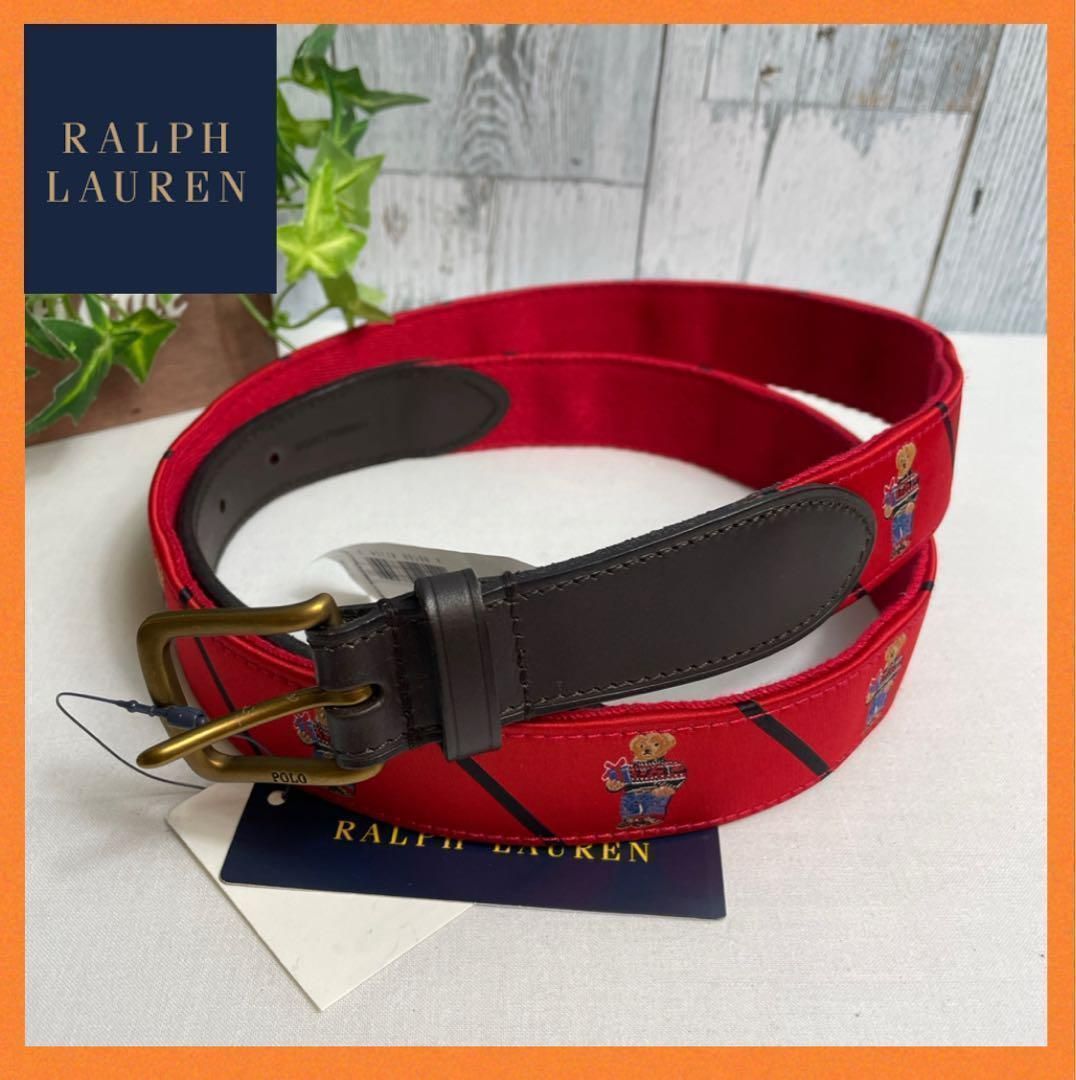 【新品】ラルフローレンRALPH LAUREN ベルト　ベア柄　くま　レッドハピ 新品】ラルフローレンRALPH LAUREN ベルト ベア柄 くま