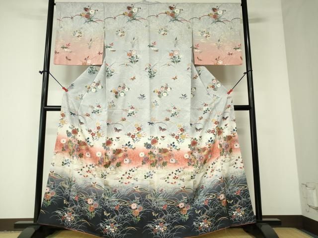 平和屋着物■訪問着　芝草舞花文　暈し染め　金彩　逸品　未使用　CAAH2889ze 平和屋着物□訪問着 舞蝶花文 暈し染め 金彩 正絹 逸品