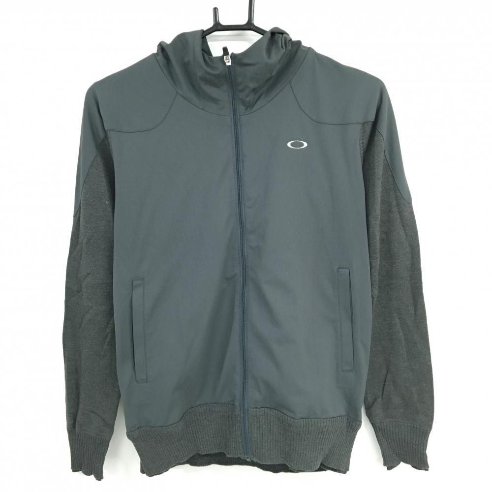 【美品】オークリー ニットパーカー ダークグレー ラメ 異素材切替 ウール混 レディース L ゴルフウェア Oakley