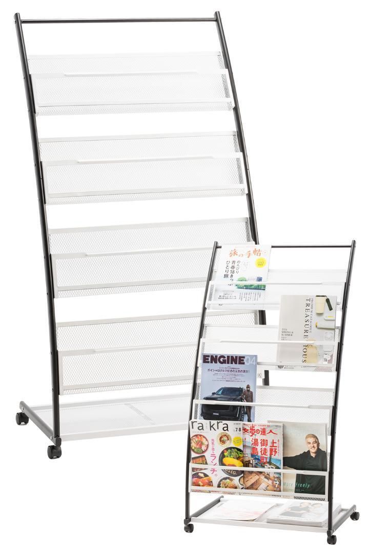 マガジンスタンド 【日本語説明書】 4段 キャスター付き 湾曲