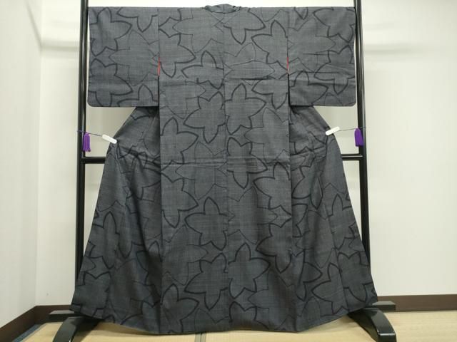 平和屋着物▽本場結城紬 重要無形文化財 単衣 80亀甲 縞 正絹 逸品