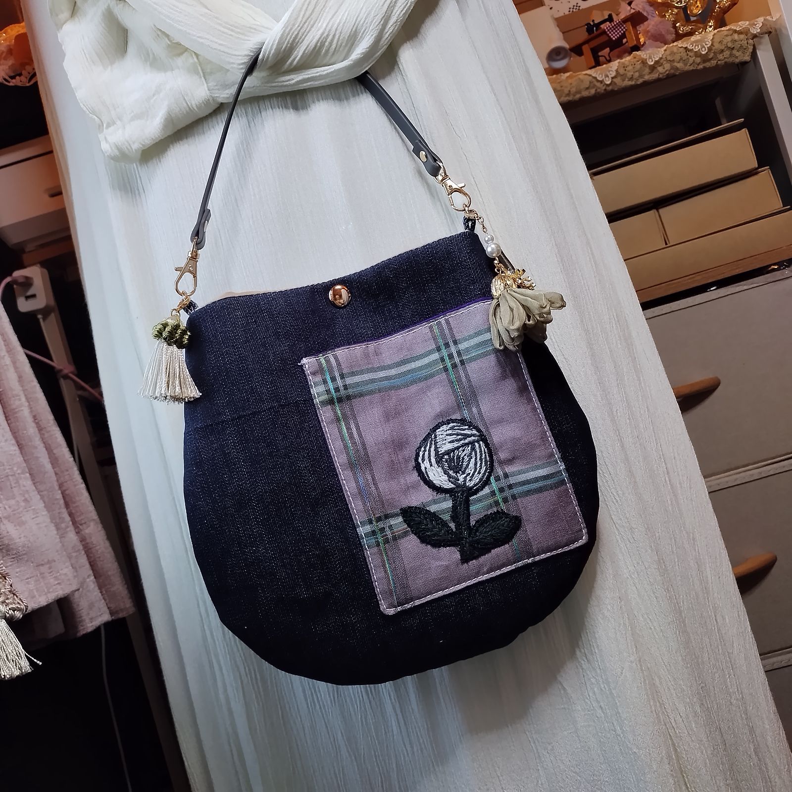 ✢幸 series✢ B6696 ハンドメイド バッグ 刺繍 手刺繍 刺し子