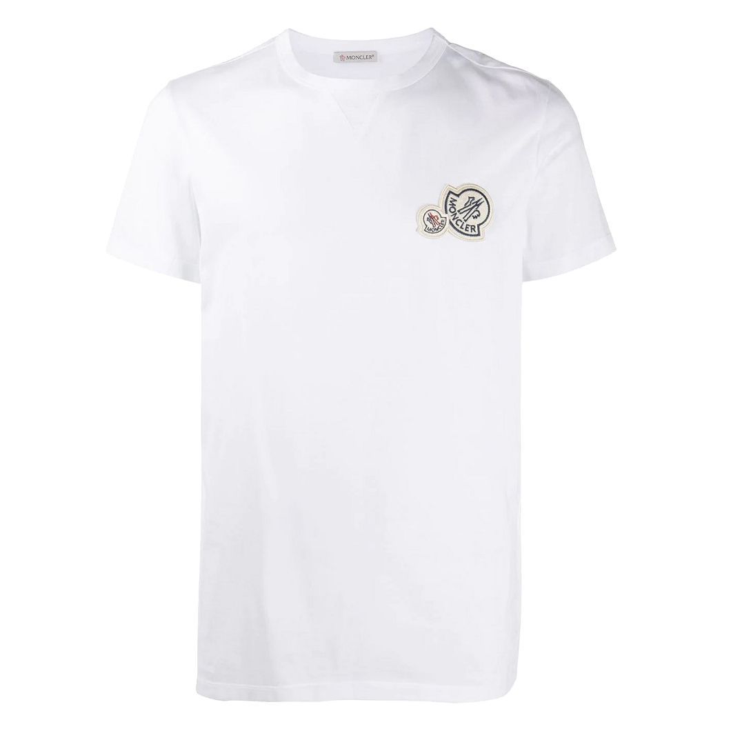 79 MONCLER ホワイト ダブルロゴ ワッペン Tシャツ 8C78100