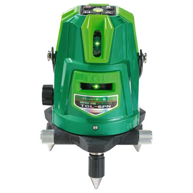 グリーンレーザー 墨出し器 TGL-6PN | 防塵 防滴 傾斜機能付き 蓄光塗料 見やすい 事故防止 寒冷地 対応 安定 手すり 階段 軽い 軽量 回転機構 ドット 3電源 3電源方式 受光器 バイス 三脚 エレベーター三脚 付き建築 現場 施工 工事 グリ