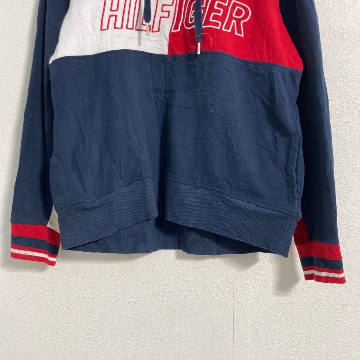 TOMMY HILFIGER ロゴ スウェット パーカー M ネイビー レッド ホワイト トミーヒルフィガー プルオーバー 古着卸 アメリカ仕入 a608-6335