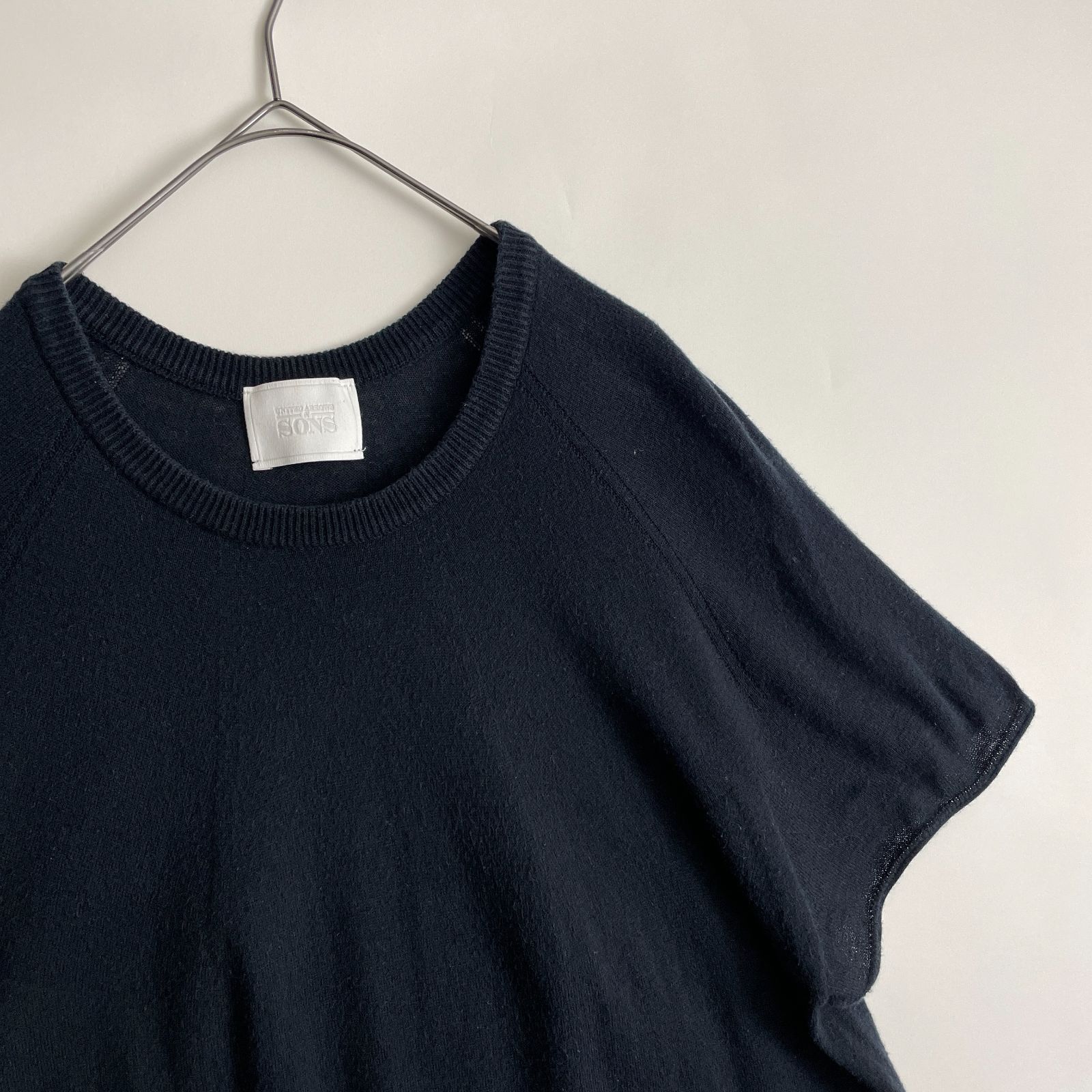 SONS -UNITED ARROWS-  size/S ニットTシャツ 半袖 ラグランスリーブ コットン ブラック 黒 無地 日本製 JAPAN TEE S/S