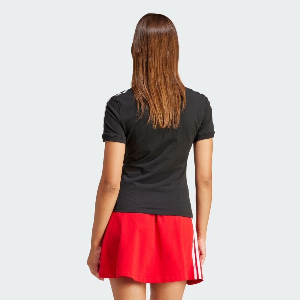 (アディダスオリジナルス) adidas Originals スリーストライプス Ｖネック スリム半袖Ｔシャツ レディース KMZ73 IU2416 WOMEN 3-STRIPES V‐NECK SLIM SHORT‐SLEEVE BLACK