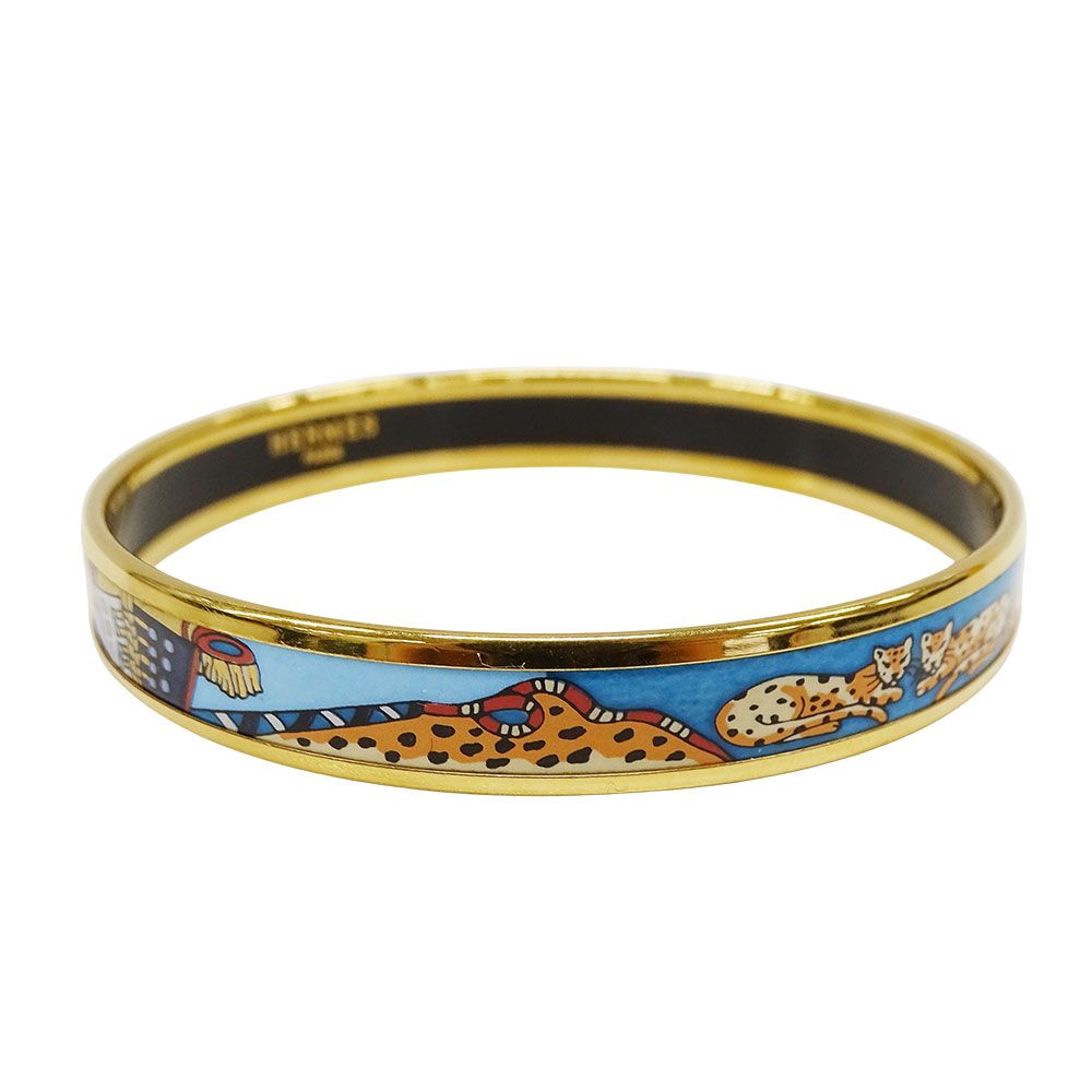 エルメス HERMES バングル レディース ブランド エマイユPM ライトブルー ゴールド 七宝焼き 腕輪 おしゃれ ヒョウ 鮮やか
