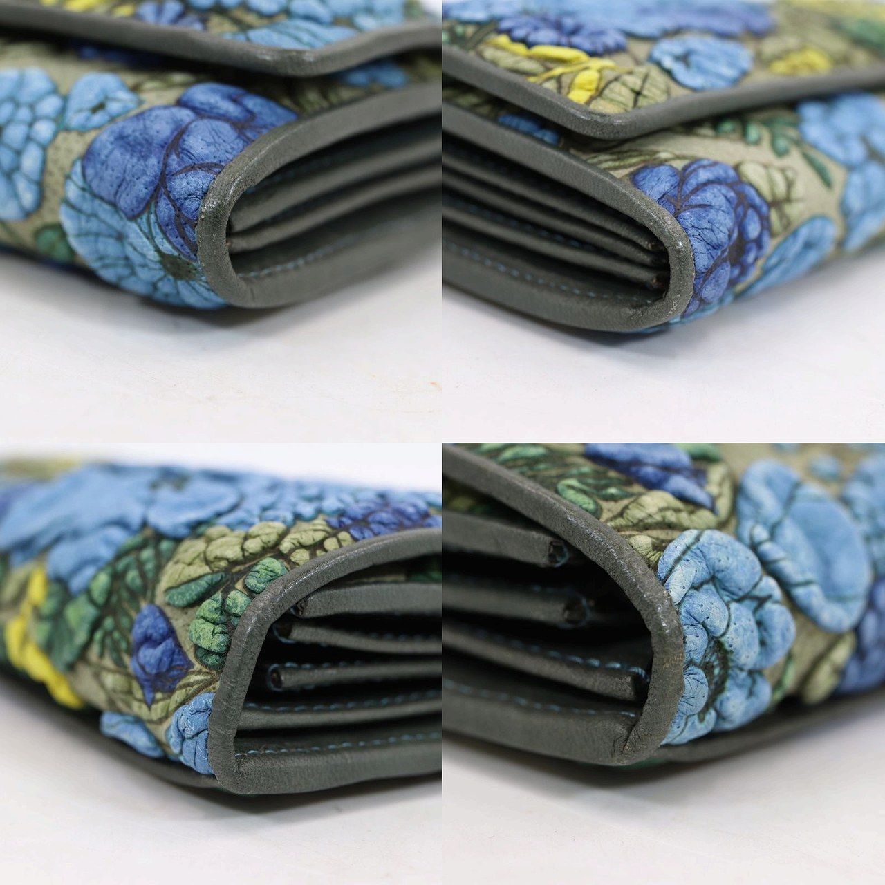 DECO BLANCHE デコブランシェ 長財布 花柄 レザー ブルー系 折
