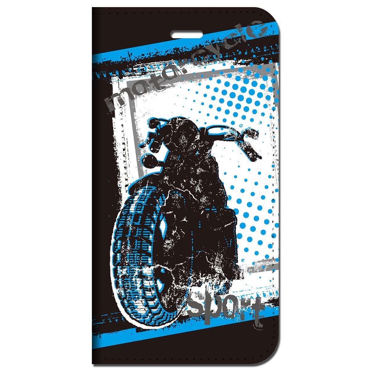 iPhone16 他 手帳型 ケース バイクシルエットB-シアン  iPhone SE 8 13 12 他 iPhone各機種対応可能 スマホケース  1l
