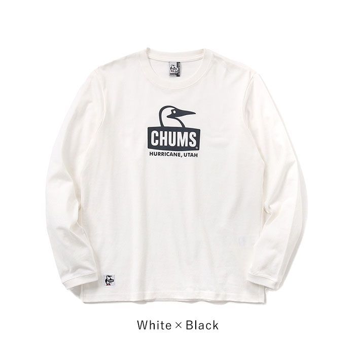 (CHUMS)チャムス ブービーフェイスロングスリーブTシャツ (White×Navy) CHUMS 2024秋冬新色追加 チャムス 長袖 ロンT ブービーフェイス