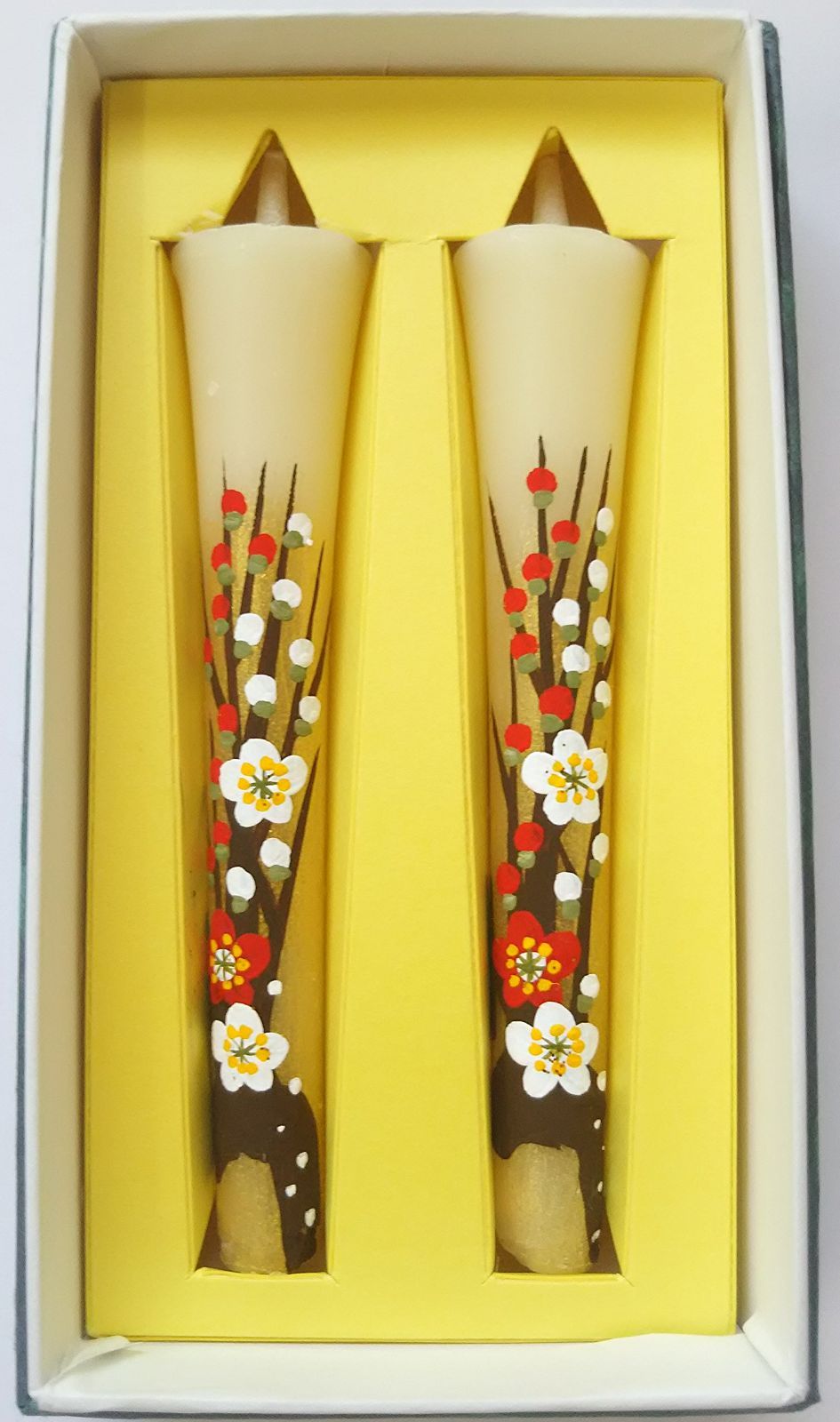 【在庫処分】#3052 贈り物 ギフト プレゼント お供え物 仏壇用 日本製品 和ろうそく 2本入り 手書き ウメ 絵ろうそく 手描き 梅 花ろうそく